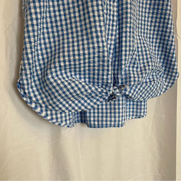LOFT Women’s Button Down Gingham Blue White Short Sleeve Top Size XS - Picture 8 of 12
